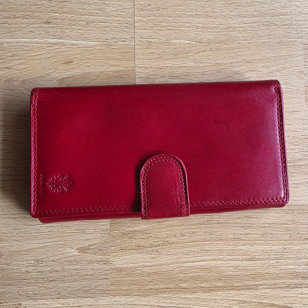Firenze Red Genuine Leather Continental Wallet Made in Italy Snap Closure